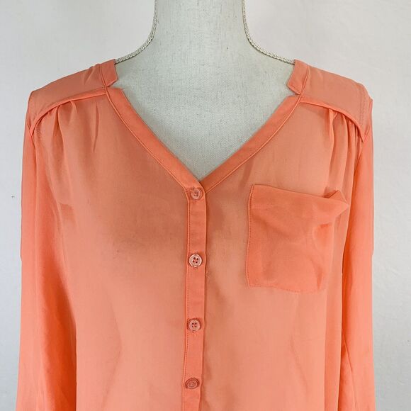 Silence + Noise Urban Outfitters Sheer Button Down Blouse Long Sleeve Peach XS - Picture 5 of 10